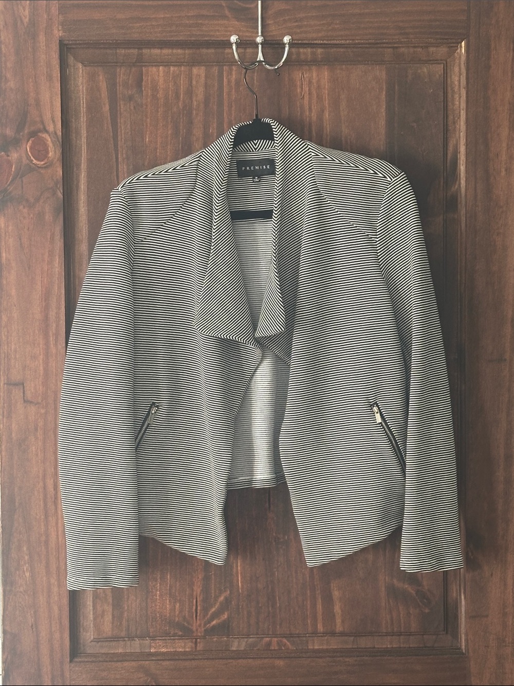 Premise Black & White Striped Open-Front Blazer